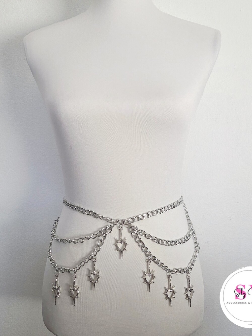 Silver Thorn Heart Chain Belt